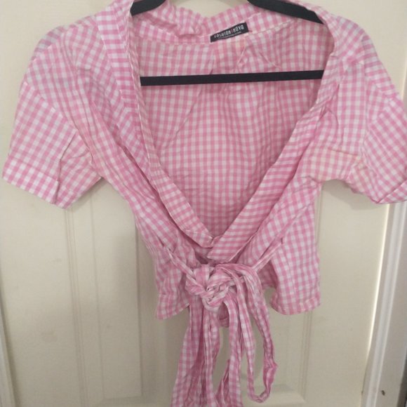 Fashion Nova pink wrapped checkered top - Picture 1 of 1
